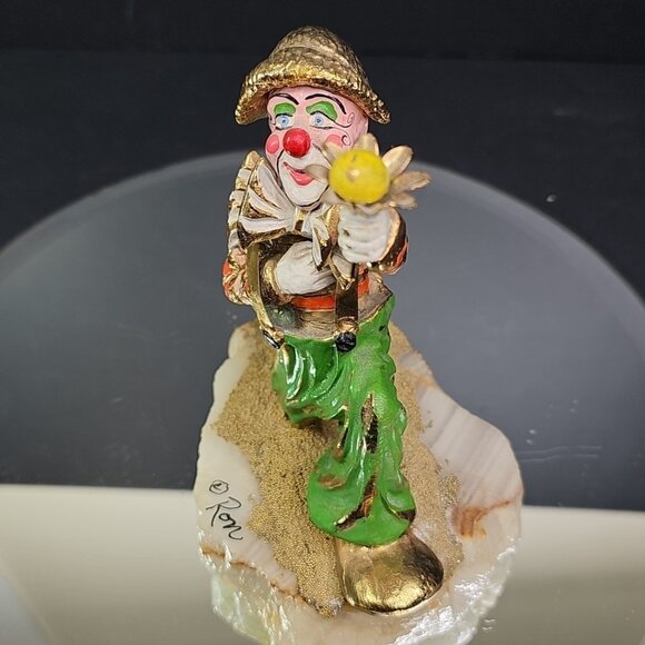 Vintage Ron Lee Signed Hobo Clown Holding Flower Figurine Brass And Enamel - Picture 6 of 12
